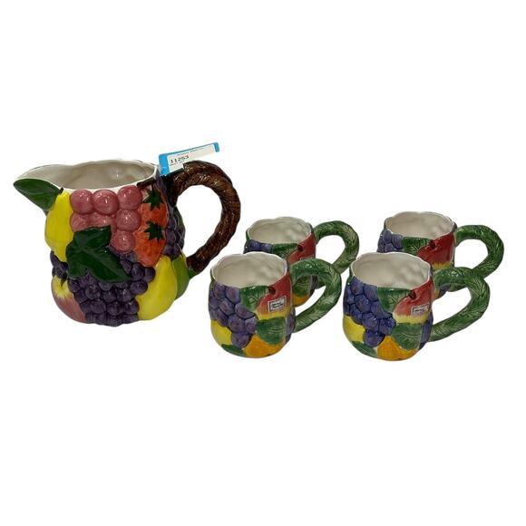 VINTAGE Fruit Pitcher & Cup Handcrafted Kitchen Decor - Picture 1 of 16